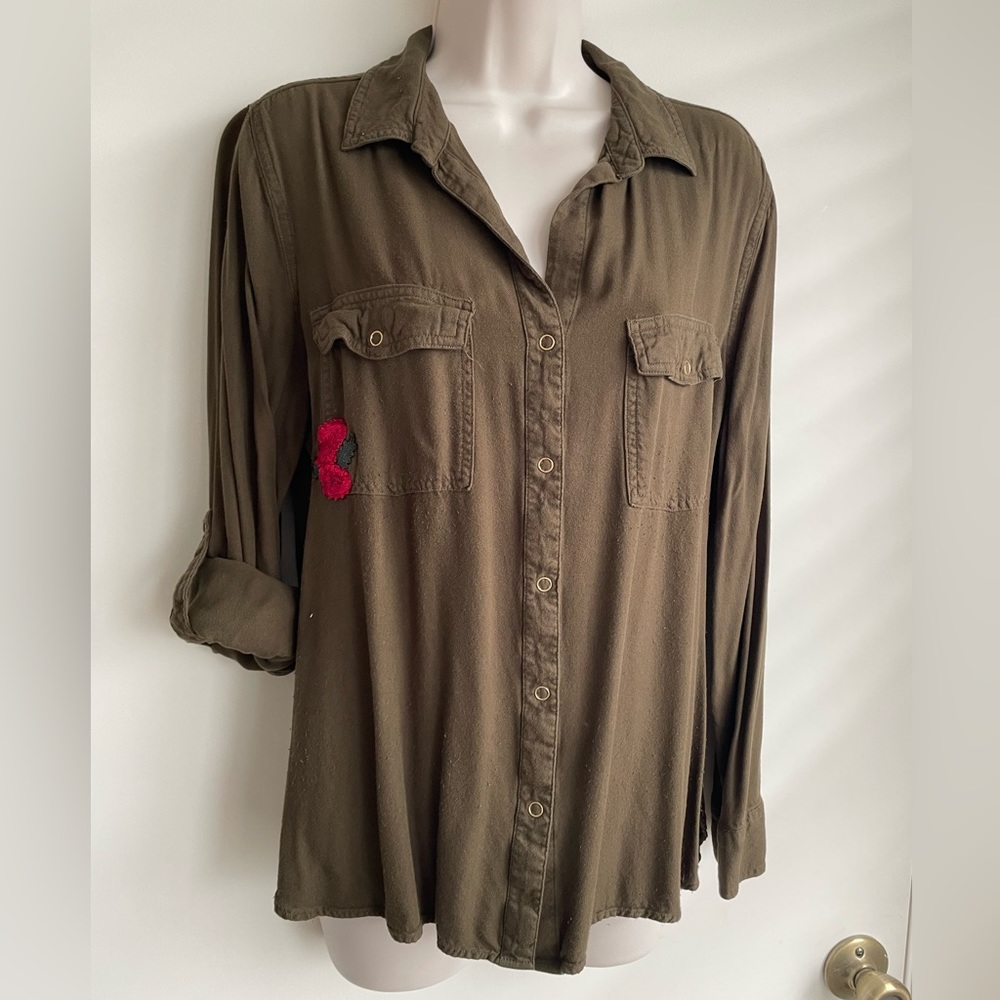 Rock & Republic - Olive Green Button Down Long Sleeve Shirt - Size Large